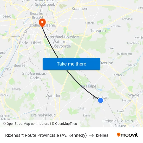 Rixensart Route Provinciale (Av. Kennedy) to Ixelles map