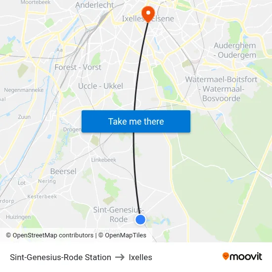Sint-Genesius-Rode Station to Ixelles map