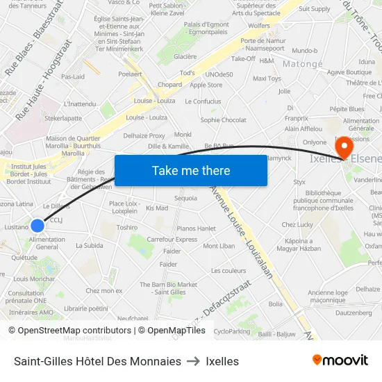 Saint-Gilles Hôtel Des Monnaies to Ixelles map