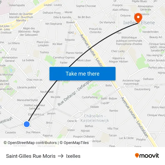 Saint-Gilles Rue Moris to Ixelles map