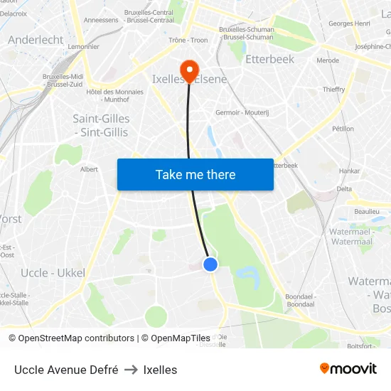 Uccle Avenue Defré to Ixelles map