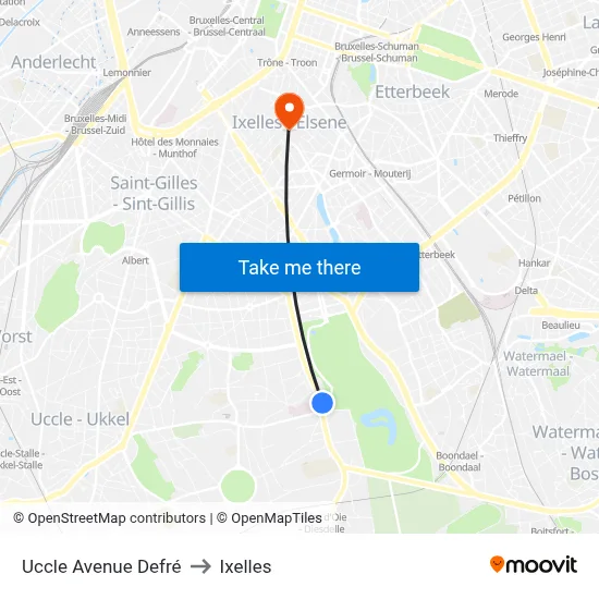 Uccle Avenue Defré to Ixelles map