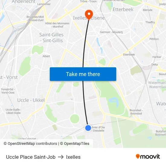 Uccle Place Saint-Job to Ixelles map