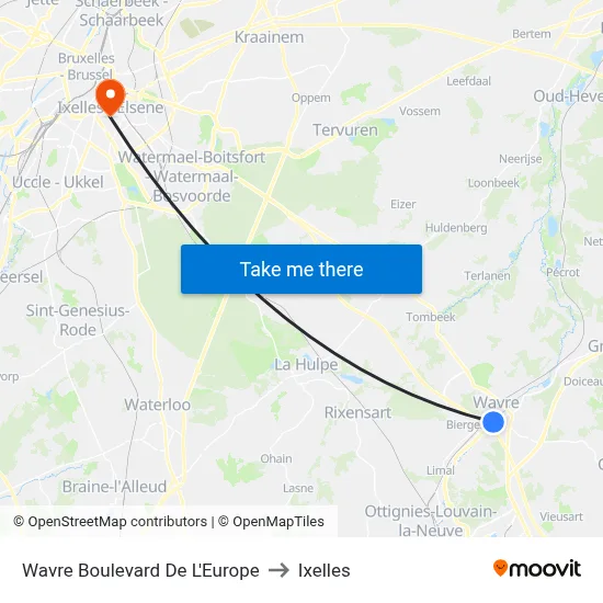 Wavre Boulevard De L'Europe to Ixelles map
