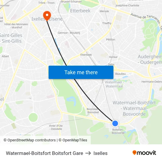 Watermael-Boitsfort Boitsfort Gare to Ixelles map