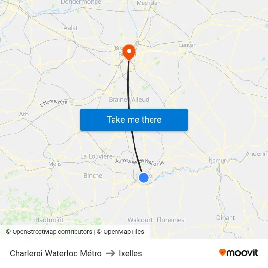 Charleroi Waterloo Métro to Ixelles map