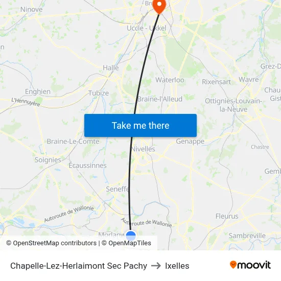 Chapelle-Lez-Herlaimont Sec Pachy to Ixelles map