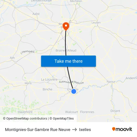Montignies-Sur-Sambre Rue Neuve to Ixelles map