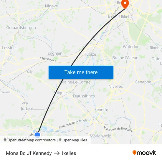 Mons Bd Jf Kennedy to Ixelles map