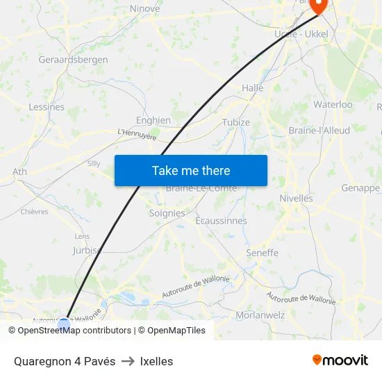Quaregnon 4 Pavés to Ixelles map