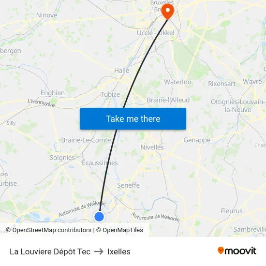 La Louviere Dépôt Tec to Ixelles map