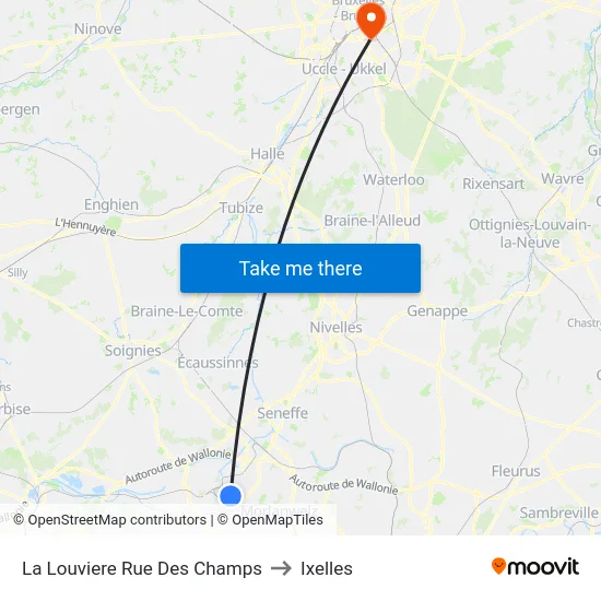 La Louviere Rue Des Champs to Ixelles map