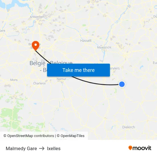 Malmedy Gare to Ixelles map