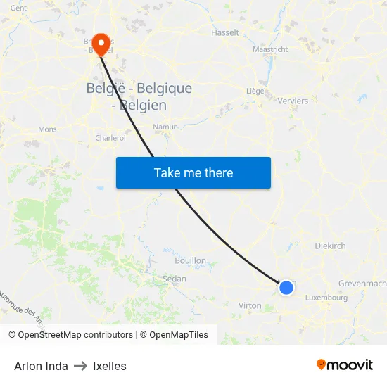 Arlon Inda to Ixelles map