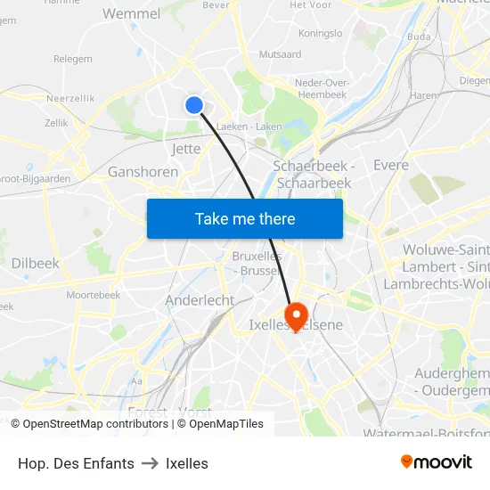 Hop. Des Enfants to Ixelles map