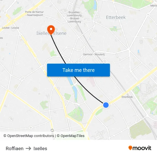Roffiaen to Ixelles map
