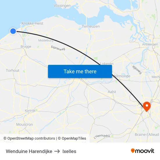 Wenduine Harendijke to Ixelles map