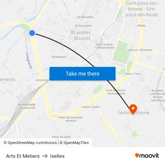 Arts Et Metiers to Ixelles map