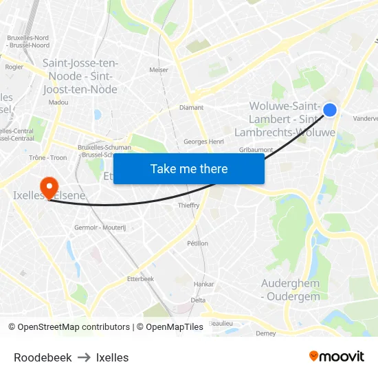 Roodebeek to Ixelles map