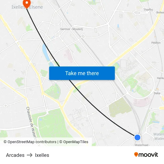 Arcades to Ixelles map