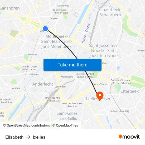 Elisabeth to Ixelles map