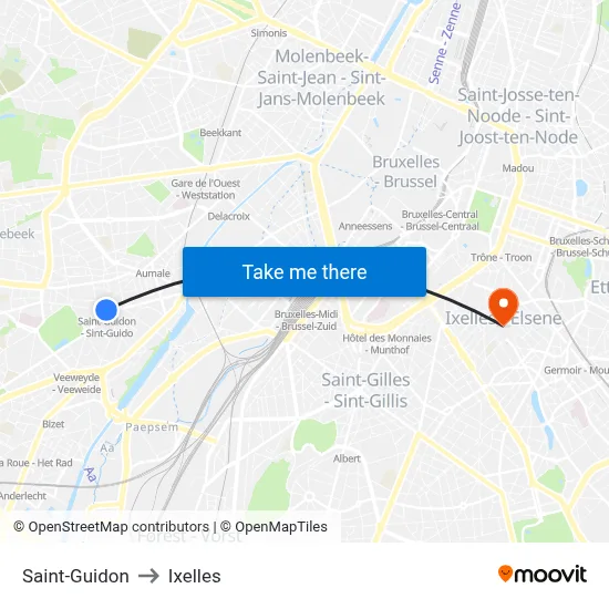 Saint-Guidon to Ixelles map