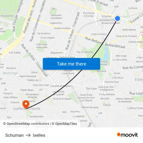 Schuman to Ixelles map
