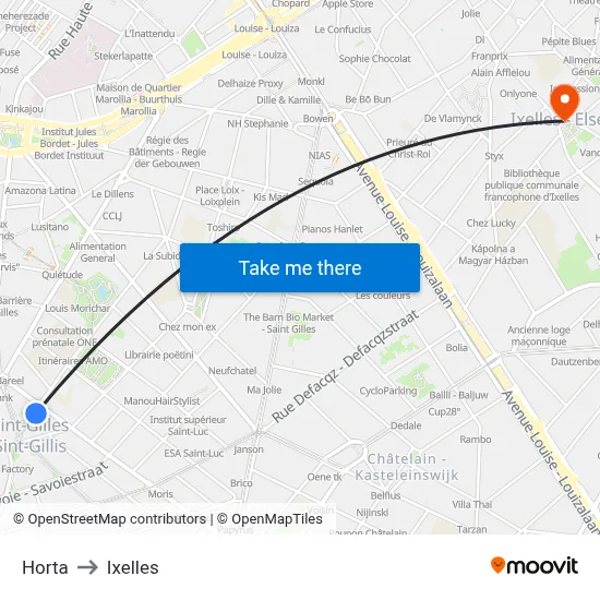 Horta to Ixelles map
