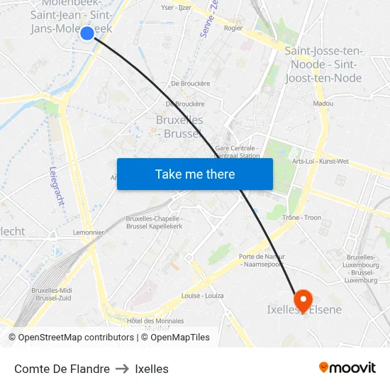 Comte De Flandre to Ixelles map