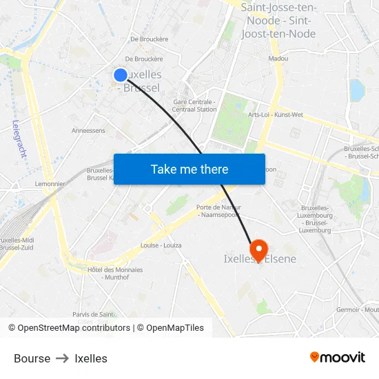Bourse to Ixelles map