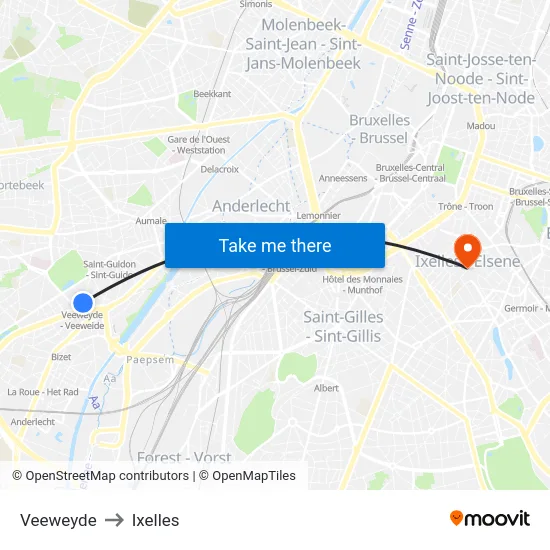 Veeweyde to Ixelles map