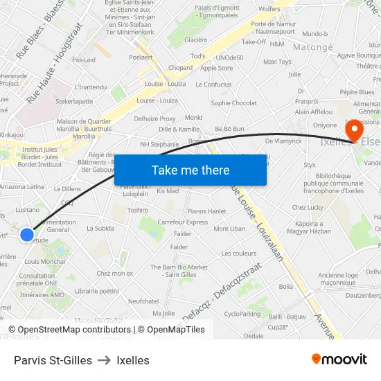 Parvis St-Gilles to Ixelles map