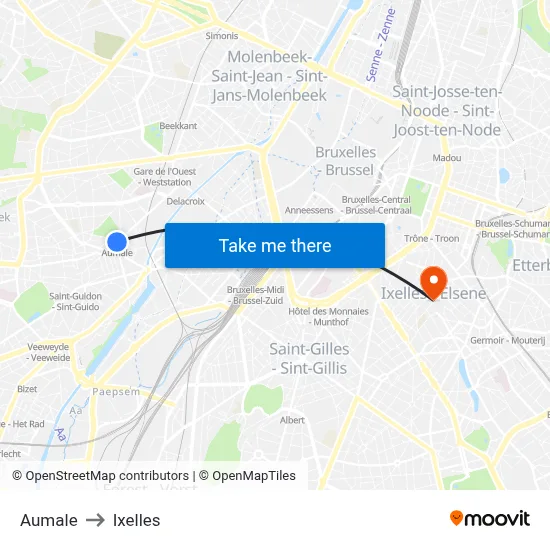 Aumale to Ixelles map