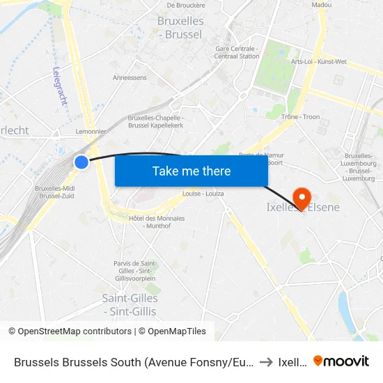 Brussels Brussels South (Avenue Fonsny/Eurolines) to Ixelles map