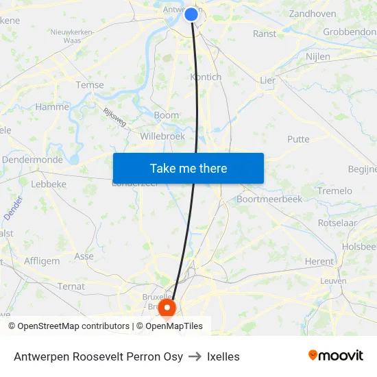 Antwerpen Roosevelt Perron Osy to Ixelles map