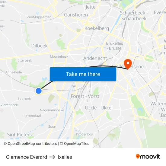 Clemence Everard to Ixelles map