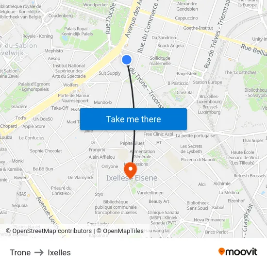 Trone to Ixelles map