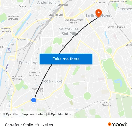 Carrefour Stalle to Ixelles map