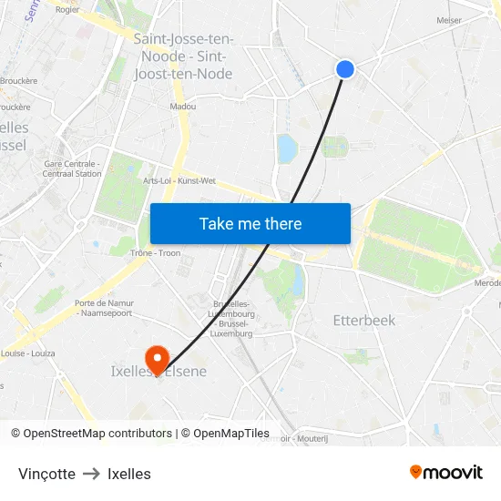 Vinçotte to Ixelles map