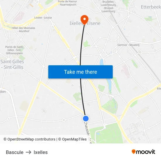 Bascule to Ixelles map