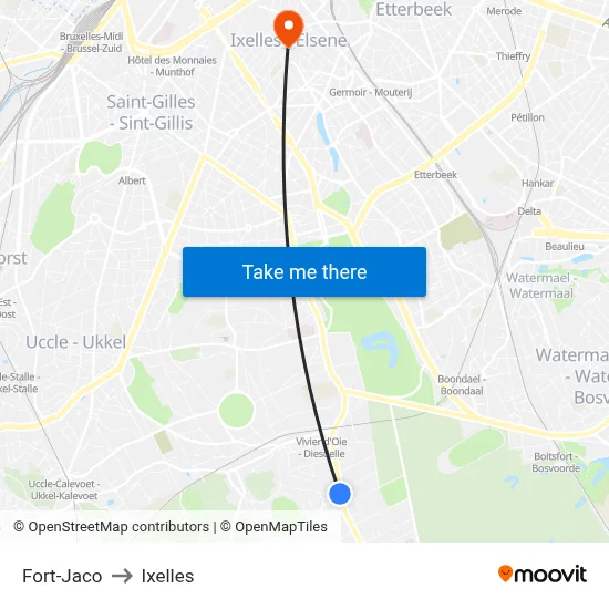 Fort-Jaco to Ixelles map