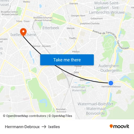 Herrmann-Debroux to Ixelles map