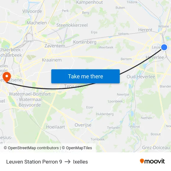 Leuven Station Perron 9 to Ixelles map