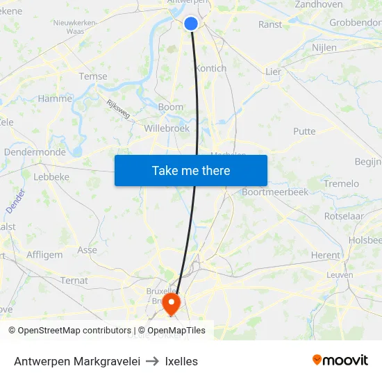 Antwerpen Markgravelei to Ixelles map