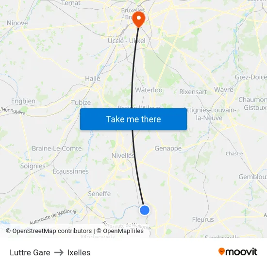 Luttre Gare to Ixelles map