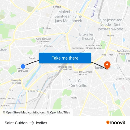 Saint-Guidon to Ixelles map