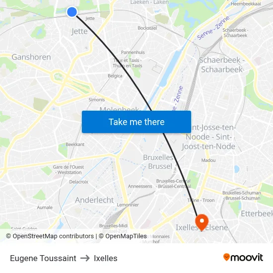 Eugene Toussaint to Ixelles map