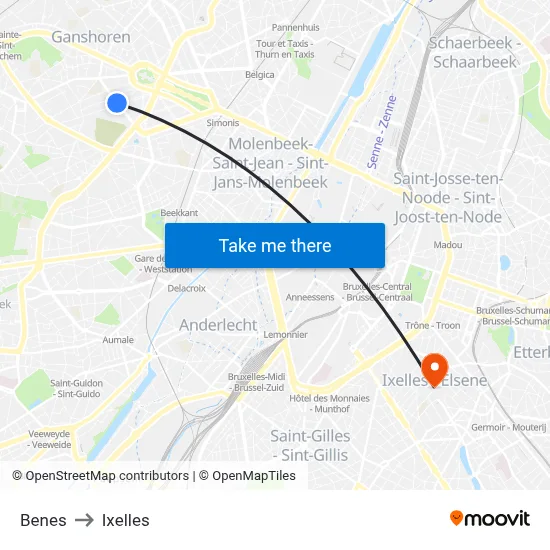 Benes to Ixelles map