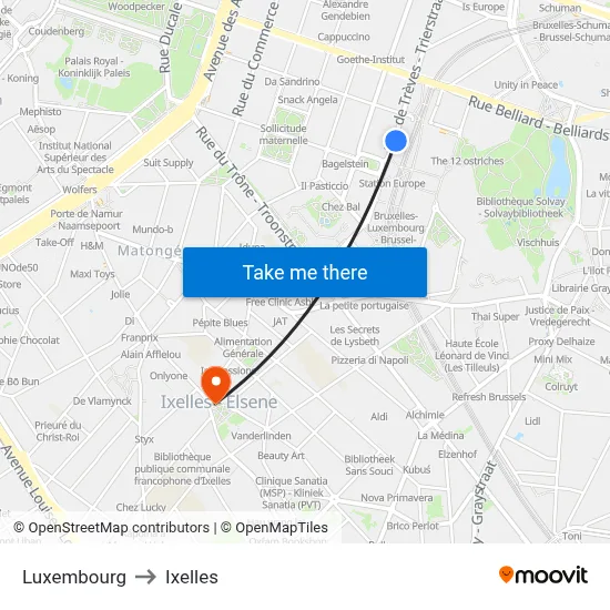 Luxembourg to Ixelles map