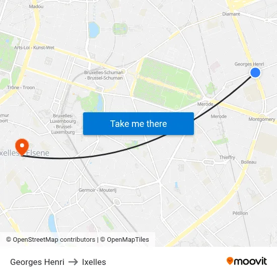 Georges Henri to Ixelles map